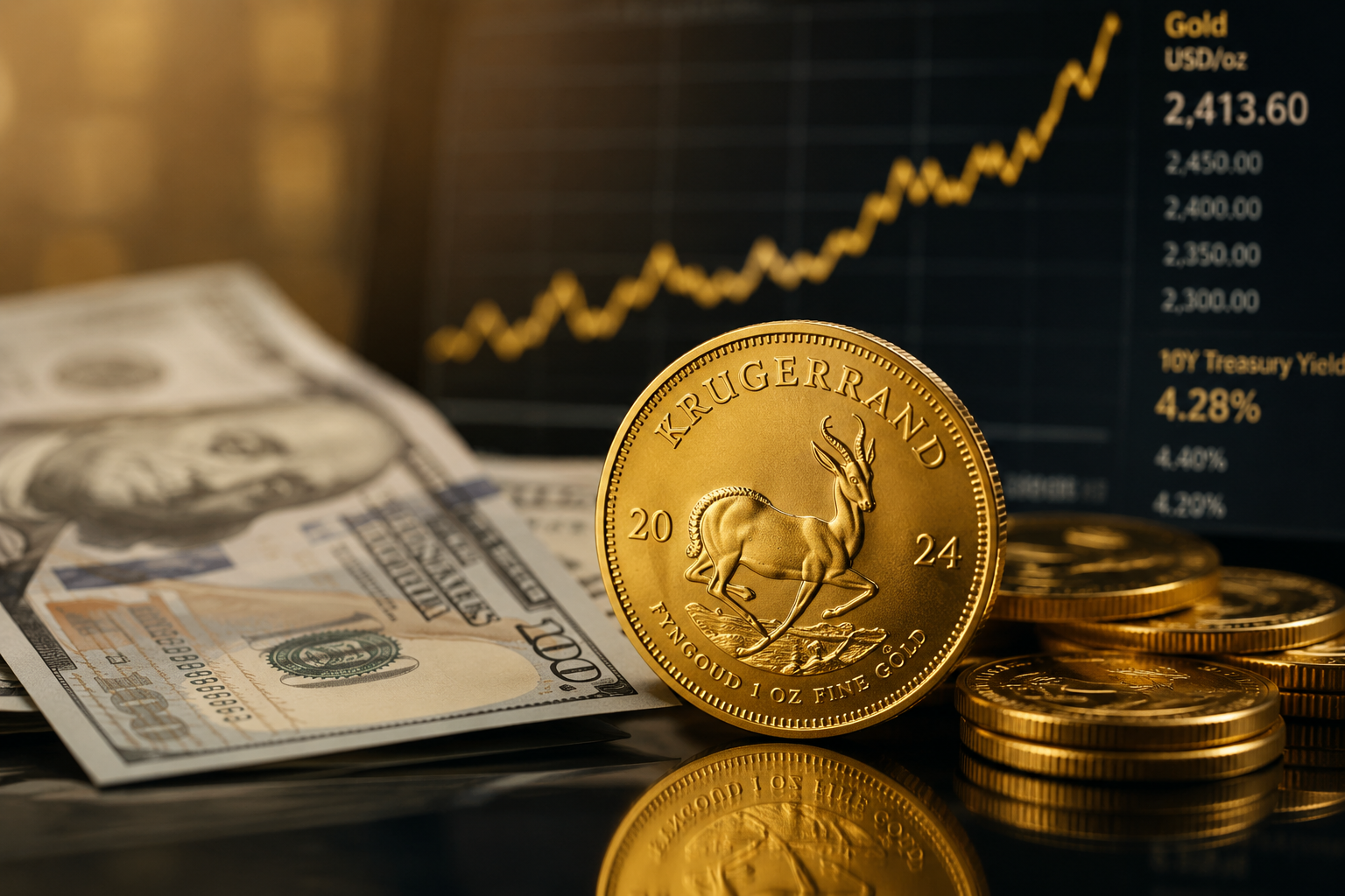 Krügerrand auf Dollarnote
